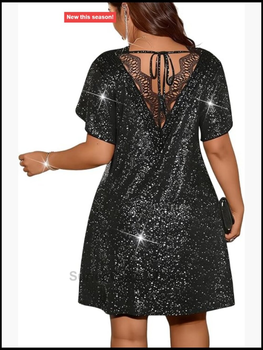 Plus Size Sequin Cocktail Dress Short Sleeve Night Out